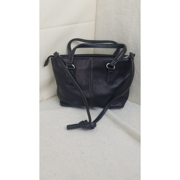 Fossil Purse Womens S Black Pebble Leather Zipper Crossbody 75082 Vtg multi pckt - Picture 1 of 5